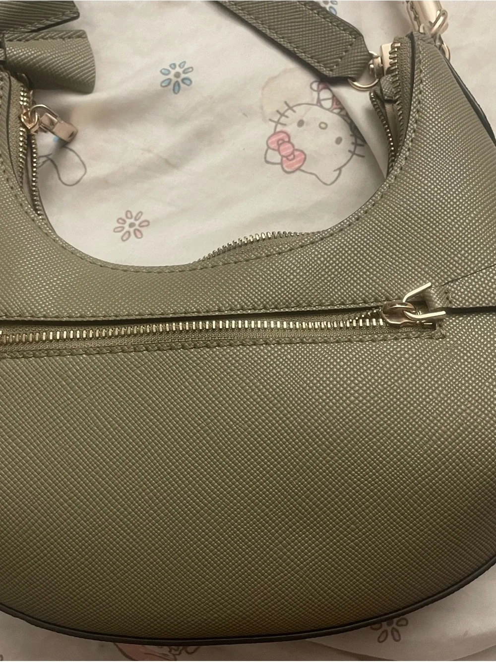 GUESS Olive Green Shoulder Hobo with Gold Logo